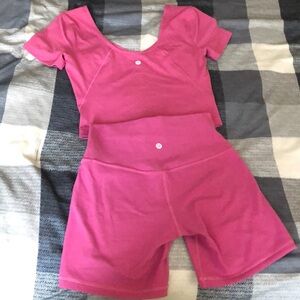 Lululemon pink lychee align biker set